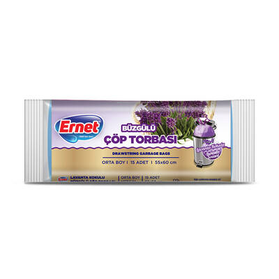 2105-E Ernet Lavander Scented Drawstring Garbage Bags Medıum Size 55X60 Cm 15 Pcs - 1