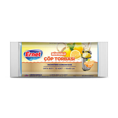 Ernet Lemon Scented Drawstring Garbage Bags Medium Size 15 Pcs - 1