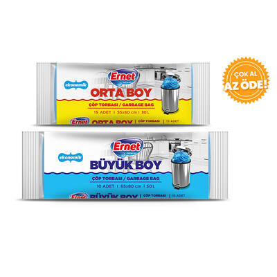 Ernet - Ernet Standart Çöp Torbası Orta Boy 15'li + Standart Çöp Torbası Büyük Boy 10'lu