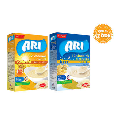Arı - Arı Honey & Milk Semolina Breakfast Rice Flour 200 g + Arı Milk 7 Grain Night Rice Flour 200 g