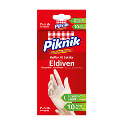Piknik - 1394-P Piknik Disposable Latex Gloves 10 Pcs (Large)