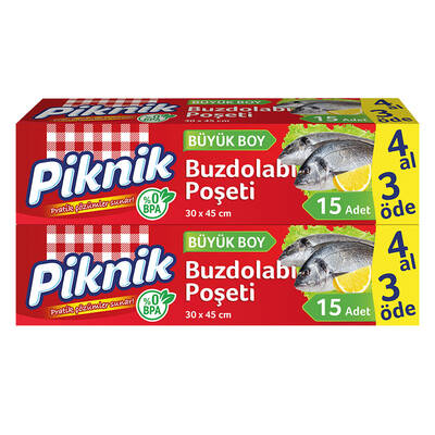 Piknik - Piknik Buzdolabı Poşeti 4 Al 3 Öde Büyük Boy 15’li