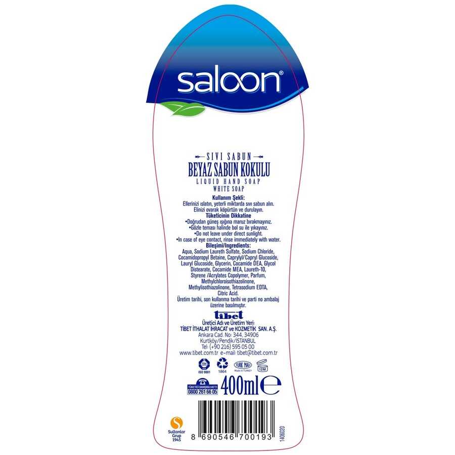 Saloon Sıvı Sabun Beyaz Sabun Kokulu 400 ml