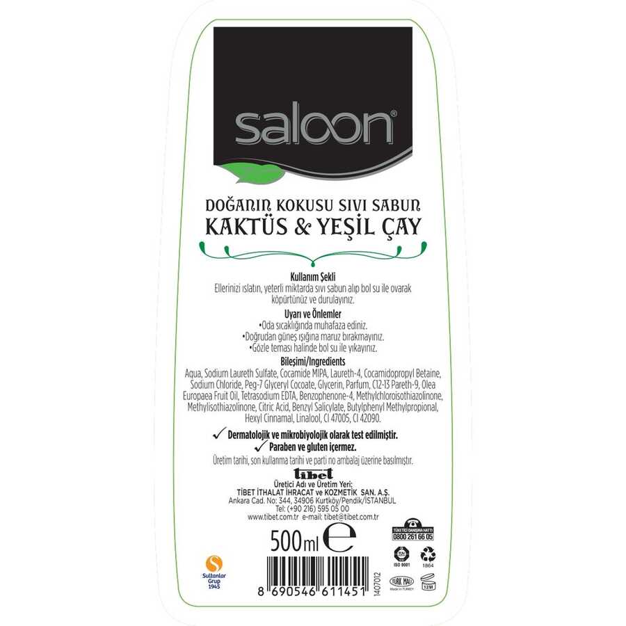 Saloon Sıvı Sabun Doğanın Kokusu Kaktüs & Yeşil Çay 500 ml